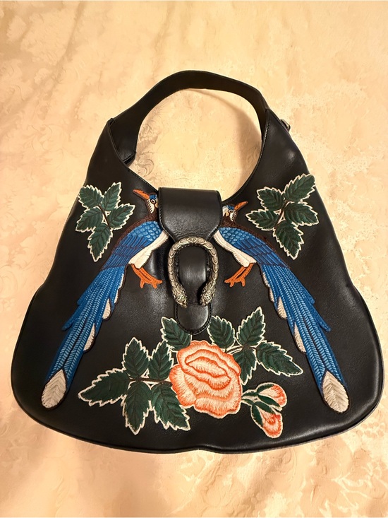 Gucci Handbags - Gucci Black Leather Hobo with peacocks and flower blossom